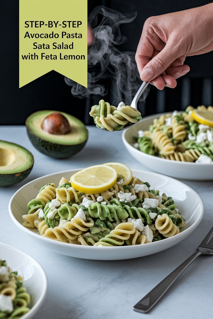avocado pasta salad with feta lemon