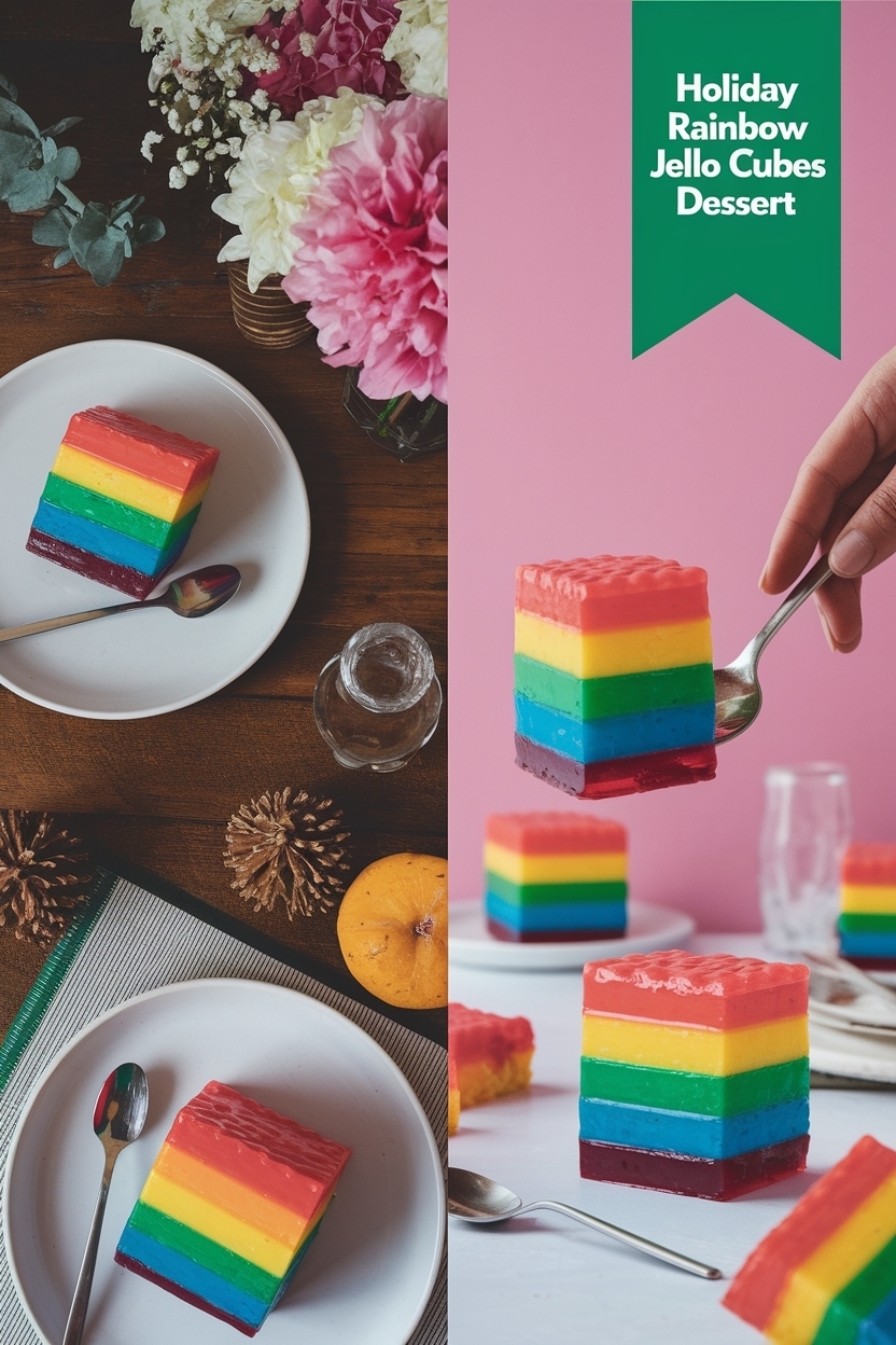 rainbow jello cubes dessert