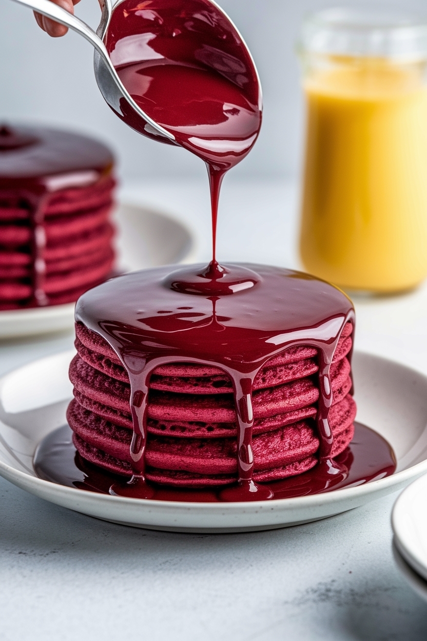 red velvet pancakes cream cheese glaze