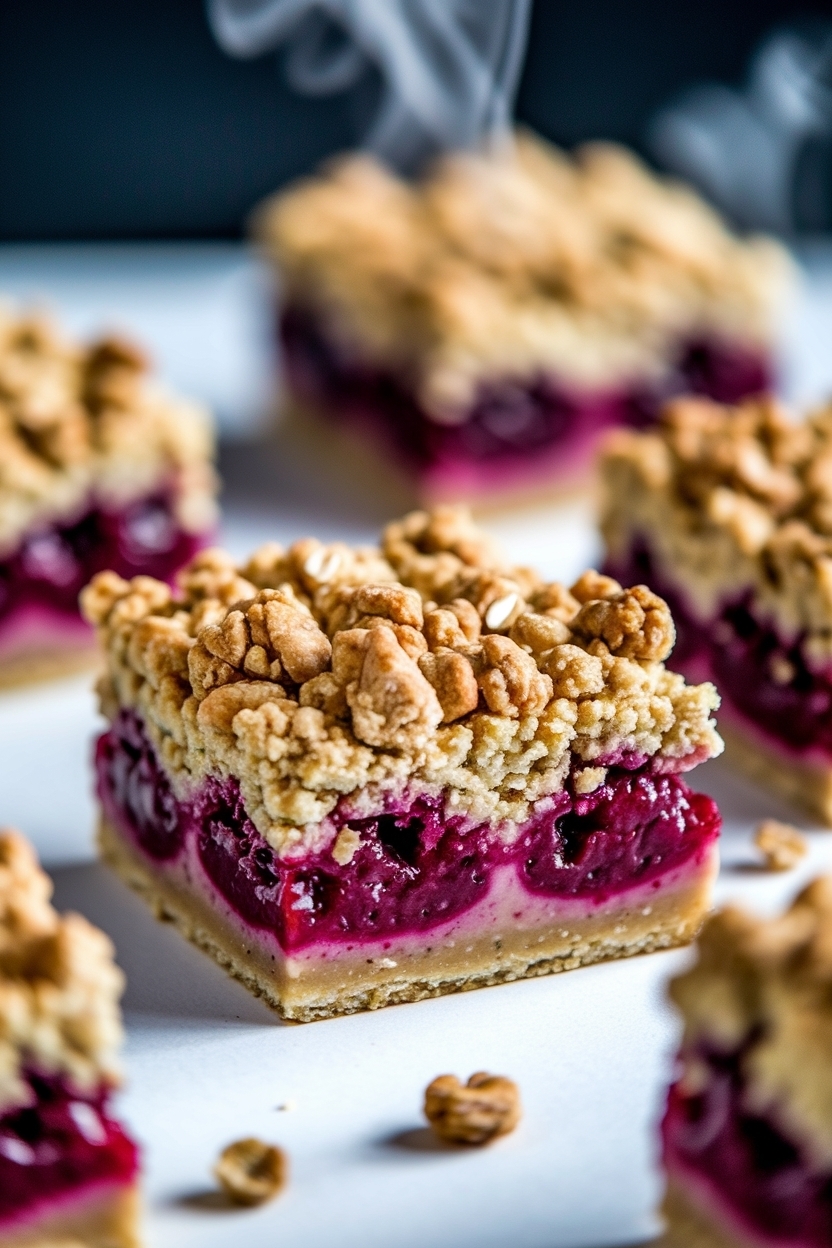 mulberry crumble bars oat streusel