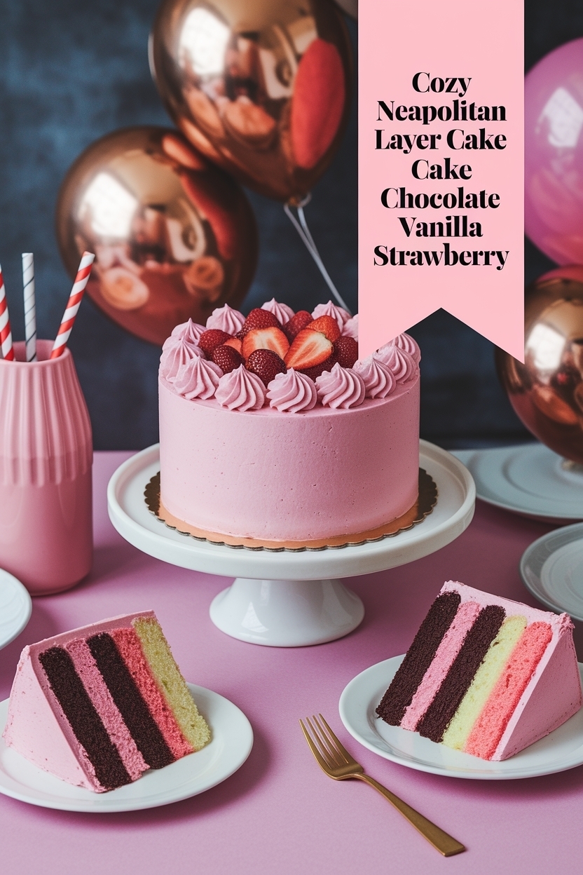 neapolitan layer cake chocolate vanilla strawberry