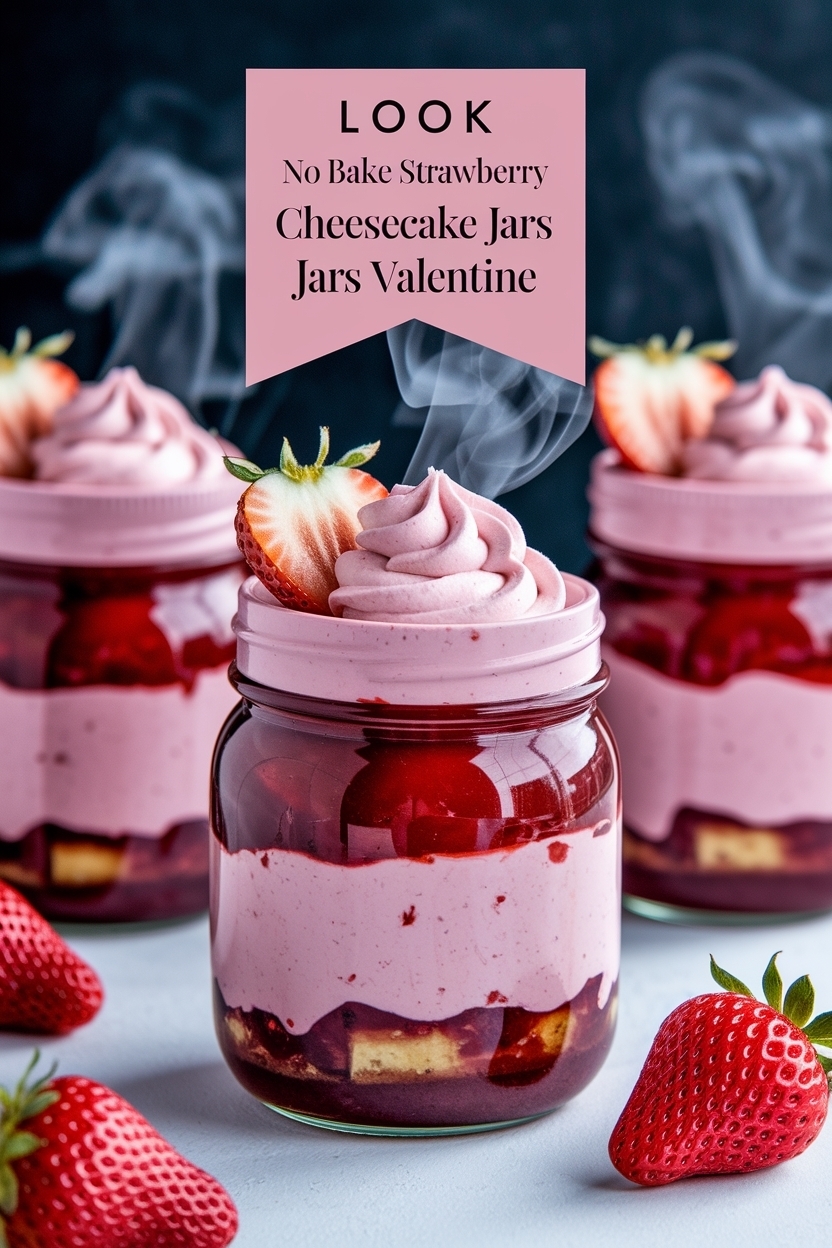 no bake strawberry cheesecake jars valentine