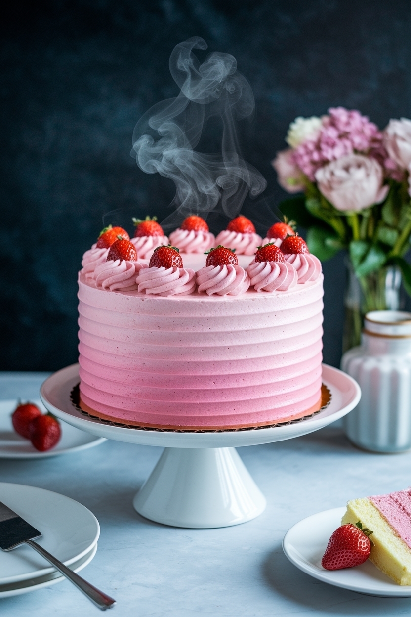 ombre pink layer cake strawberry buttercream