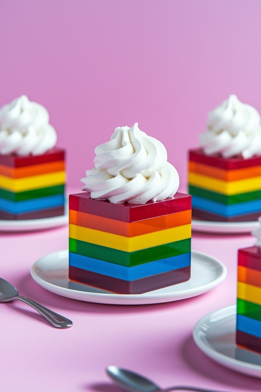 rainbow jello cubes dessert