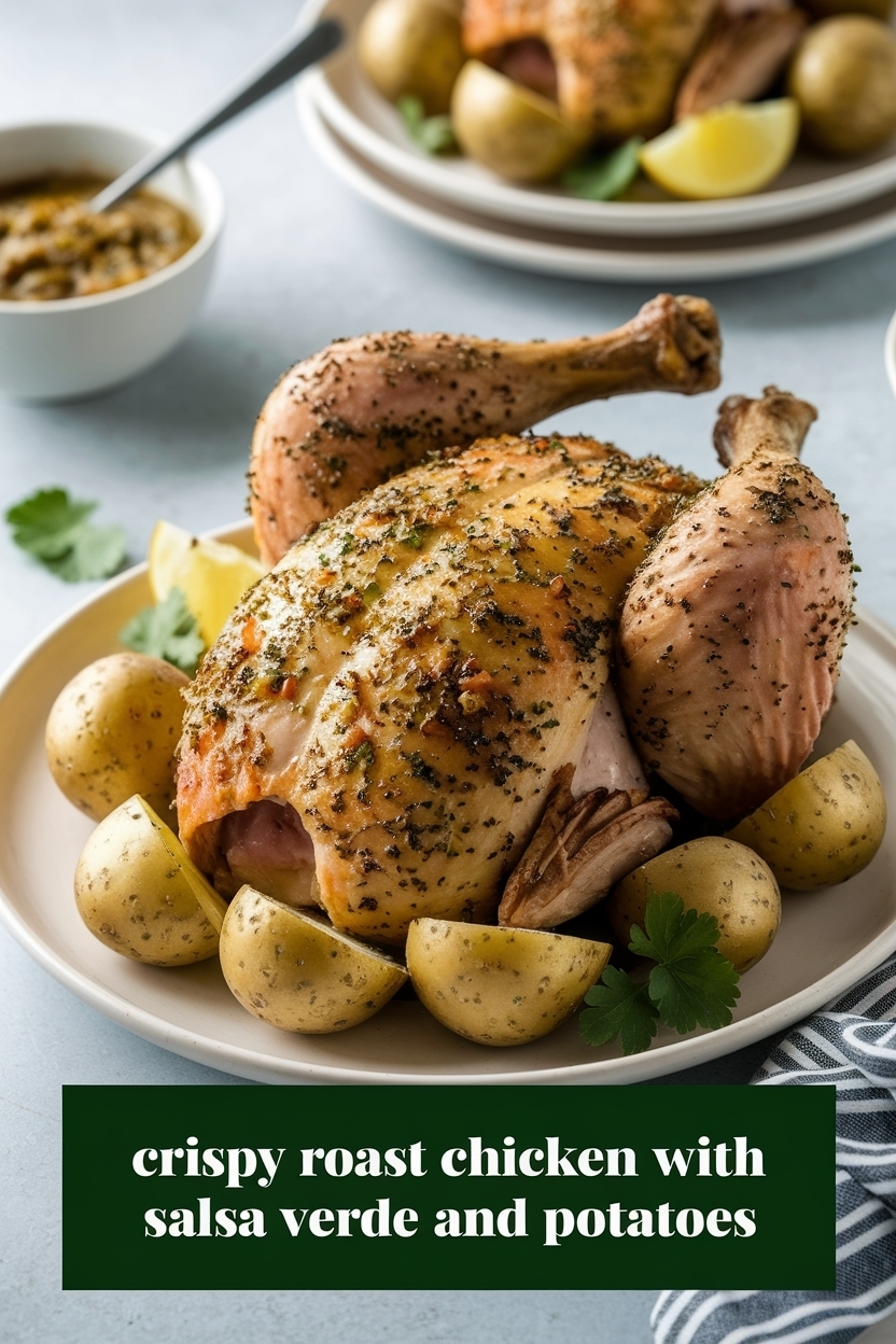 roast chicken with salsa verde and potatoes