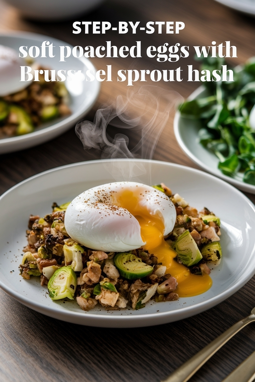soft poached eggs with brussel sprout hash