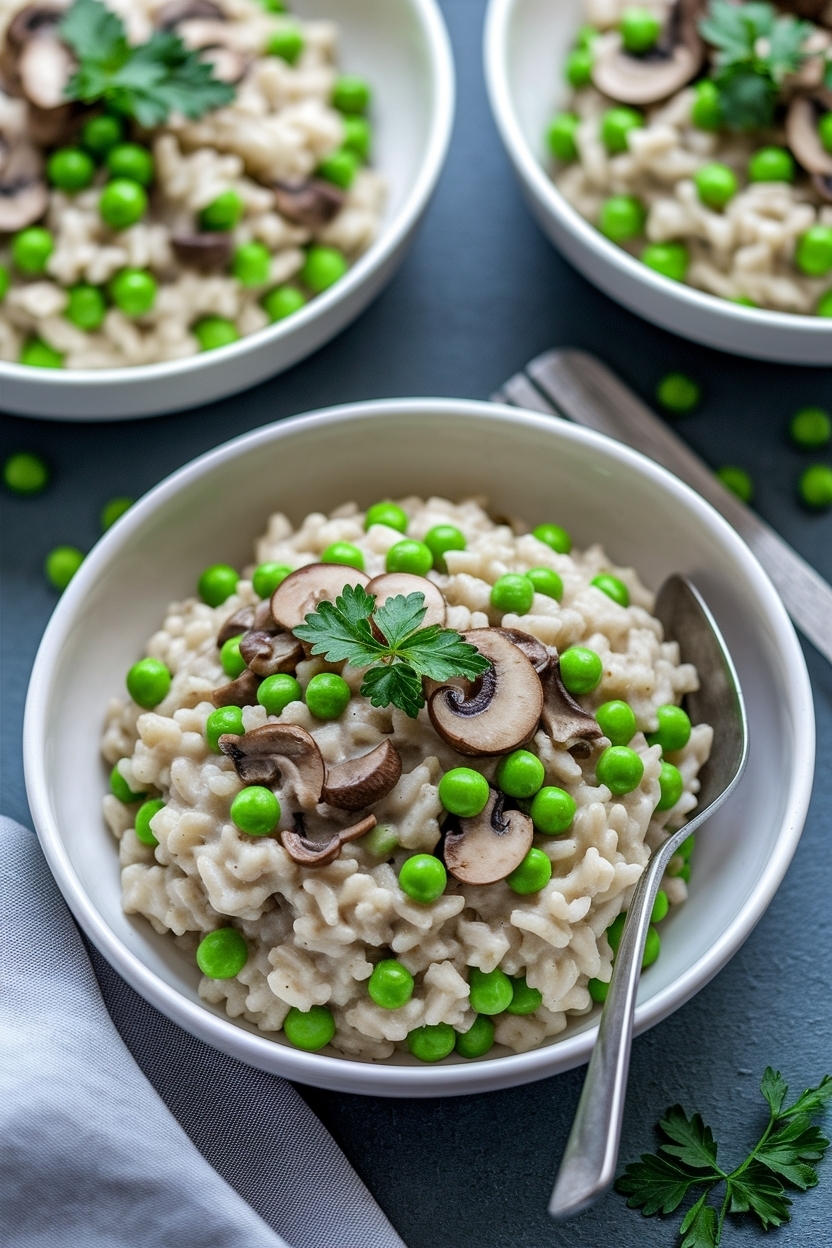 spring pea and mushroom risotto no wine