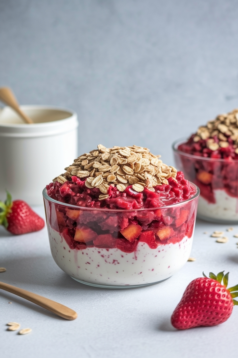 strawberry rhubarb crisp oat topping