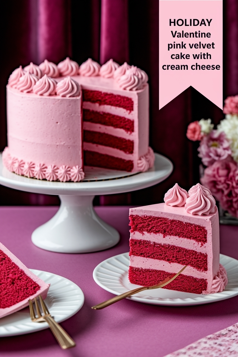valentine pink velvet cake with cream cheese